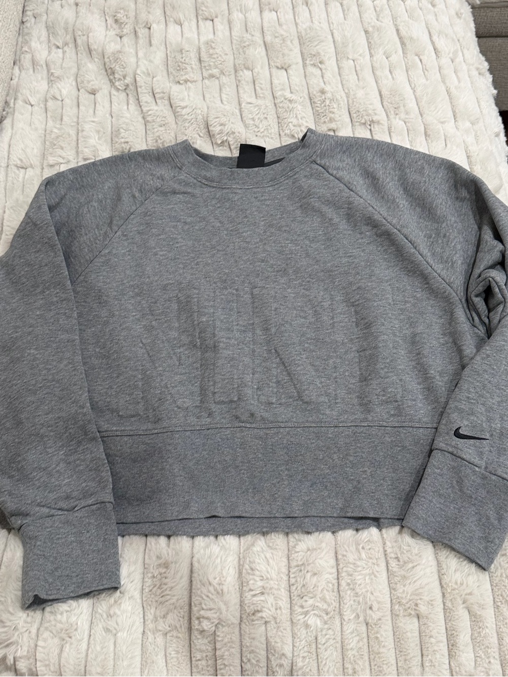 Nike Gray Cropped Crewneck Sweatshirt with Swoosh Detail